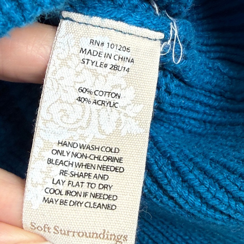 Soft Surroundings Teal Cotton Blend Textured Knit Tunic Sweater L 2BU14 - Picture 5 of 7